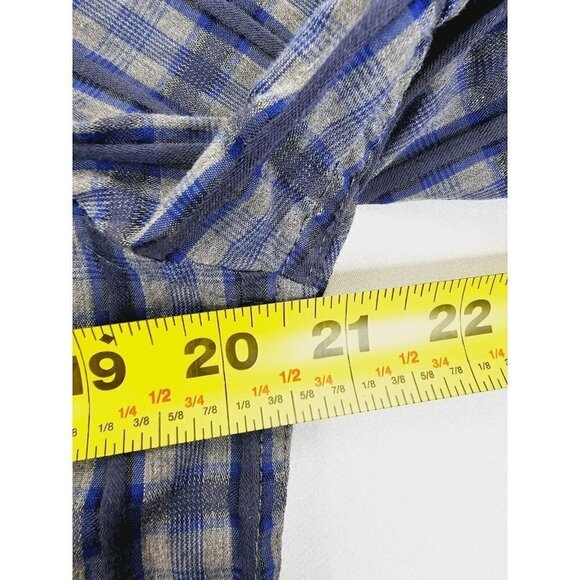 Tasso Elba Size Small 14-14.5 Men's Blue Gray Check Long Sleeve Cotton Shirt - Picture 2 of 10